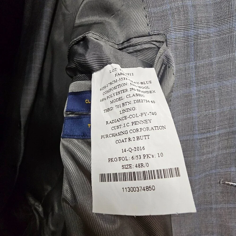 Stafford 48R Gray Check 2-Button Sport Coat Blazer Jacket T226